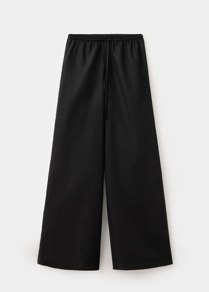 Straight linen-blend trousers — Black