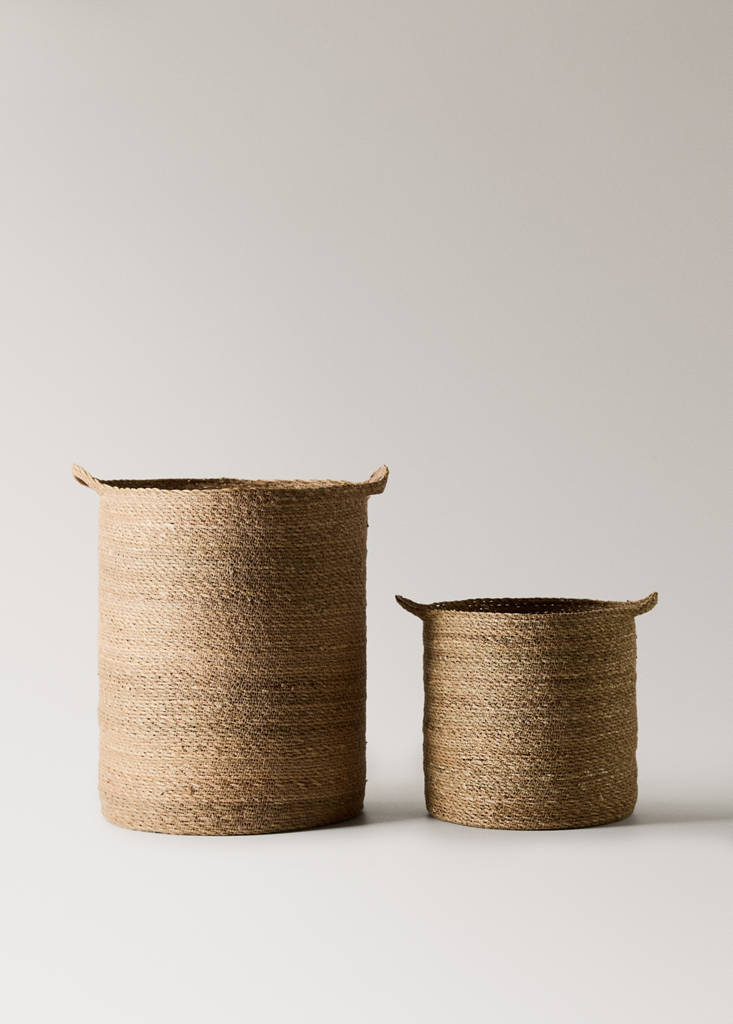 Small seagrass basket with handles — Brown