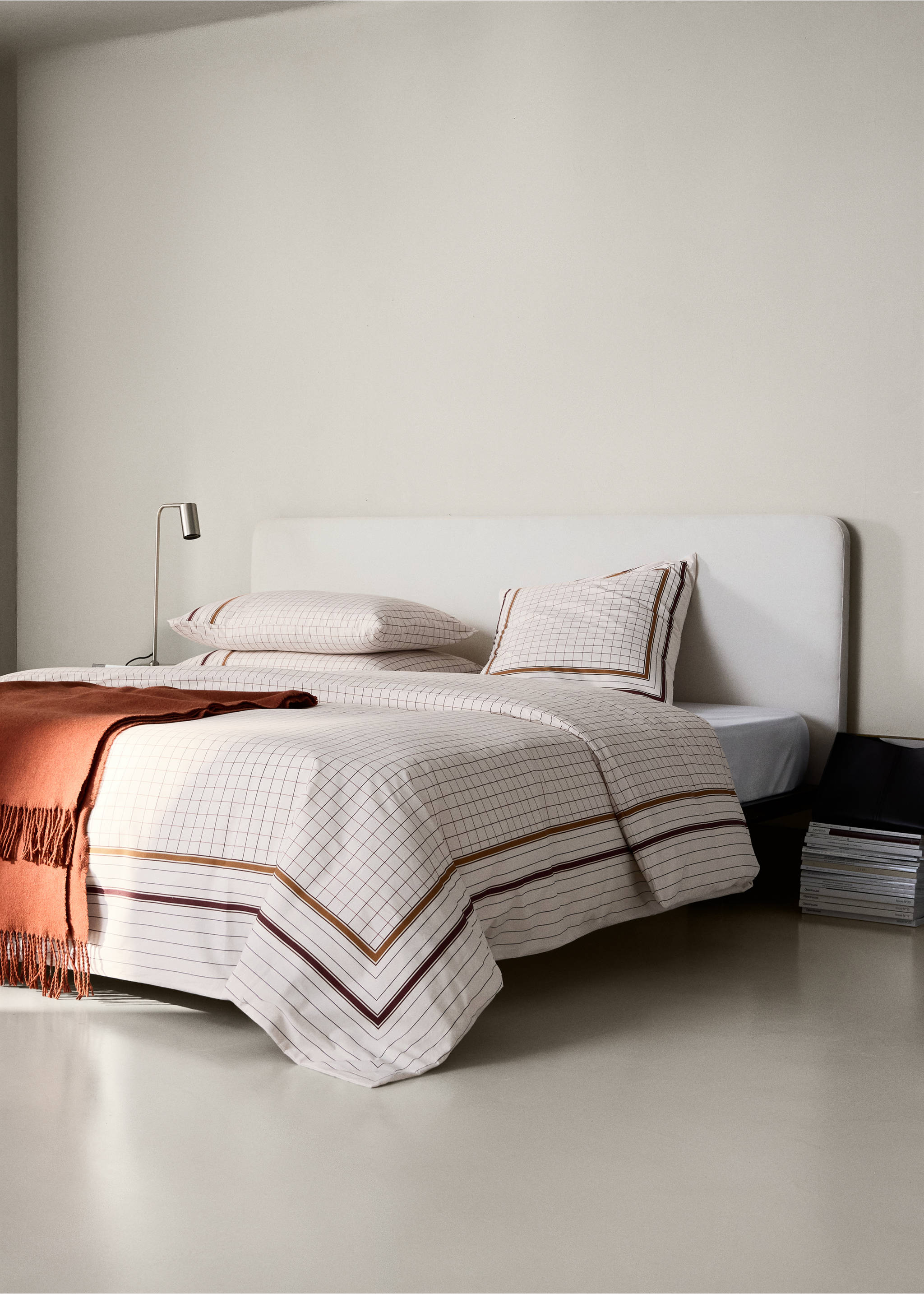 100% cotton percale checked duvet cover for 135/140 cm bed - General plane, Cognac. Ref: 37052010-00.