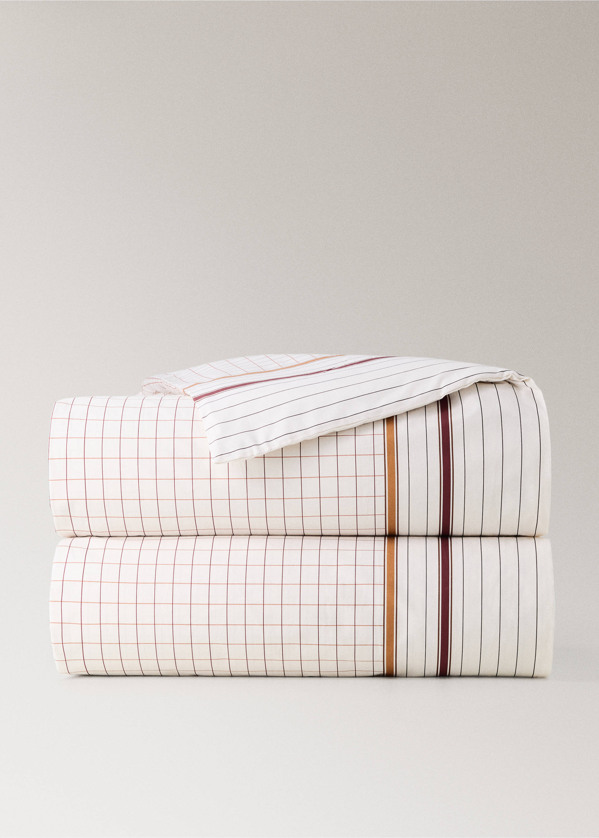 100% cotton percale checked duvet cover for 135/140 cm bed - Article without model, Cognac. Ref: 37052010-00.