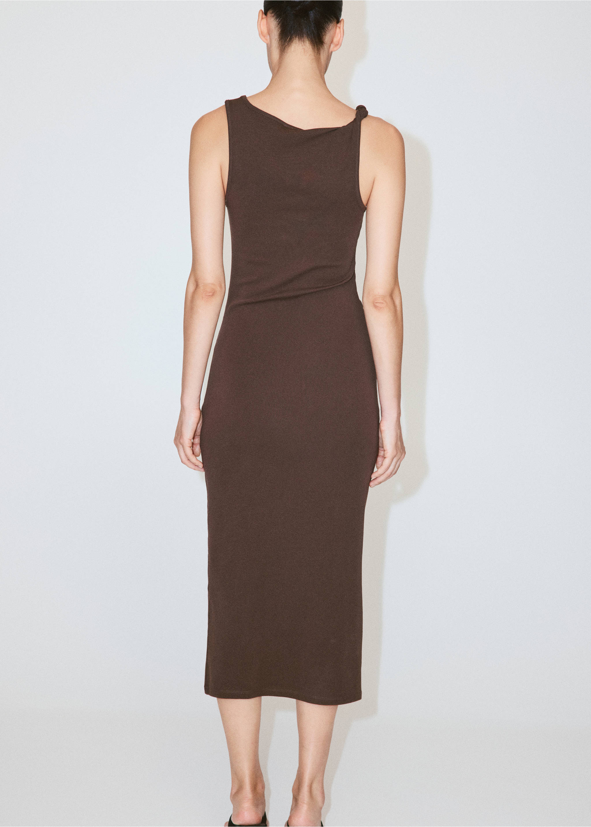 Ruched asymmetric strap dress - Reverse of the article, Brown. Ref: 37052526-00.