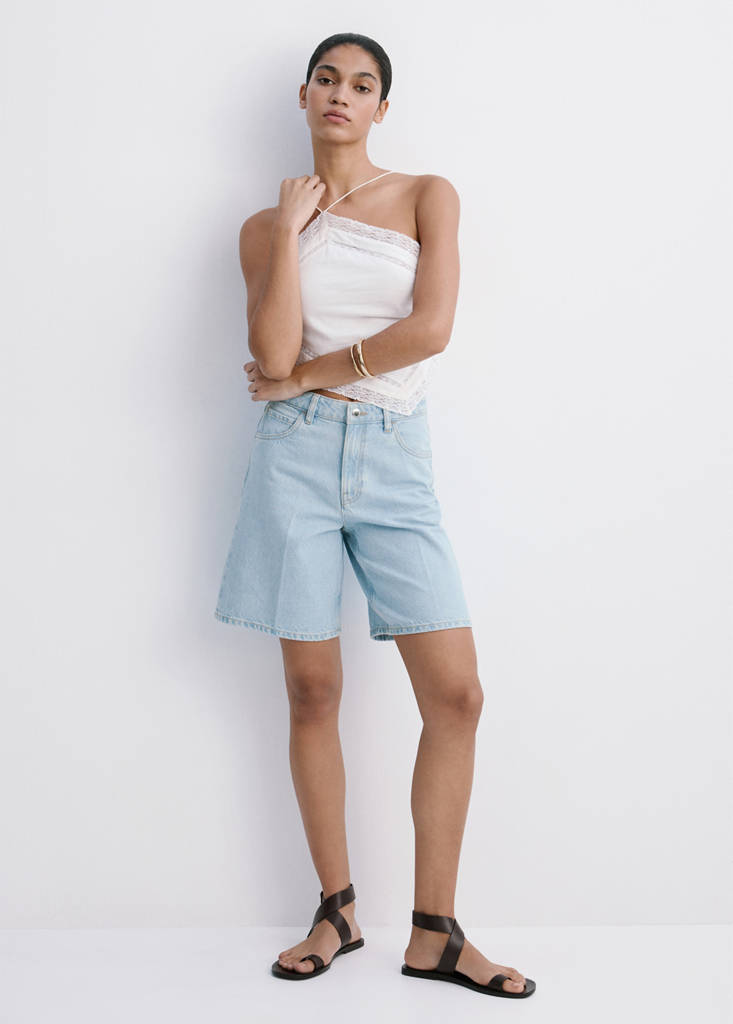Straight-fit denim bermuda shorts — Light Blue