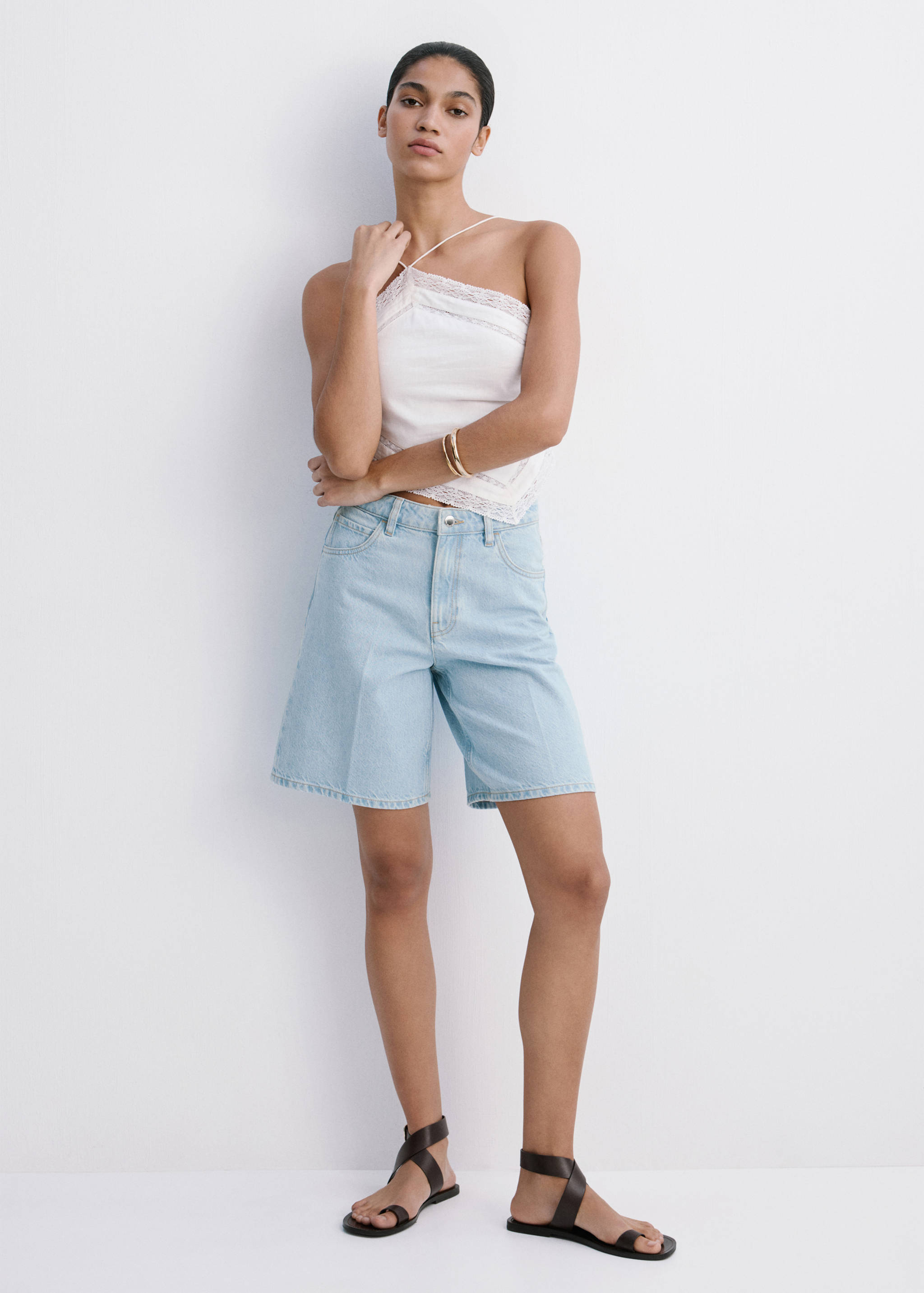High-waist straight-fit denim shorts - General plane