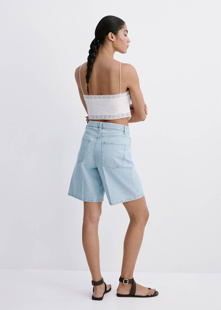 Straight-fit denim bermuda shorts — Light Blue