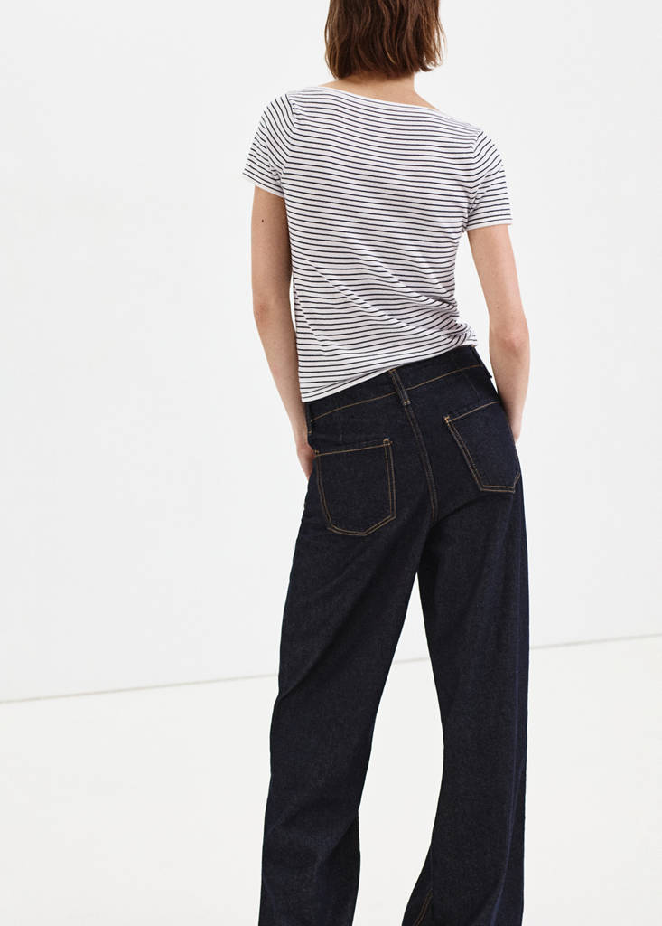 Short-sleeved fine-knit sweater — Navy