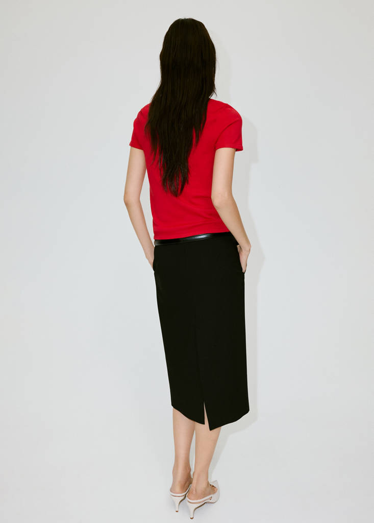 Short-sleeved fine-knit sweater — Red