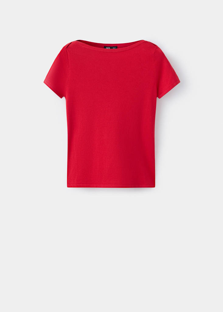Short-sleeved fine-knit sweater — Red