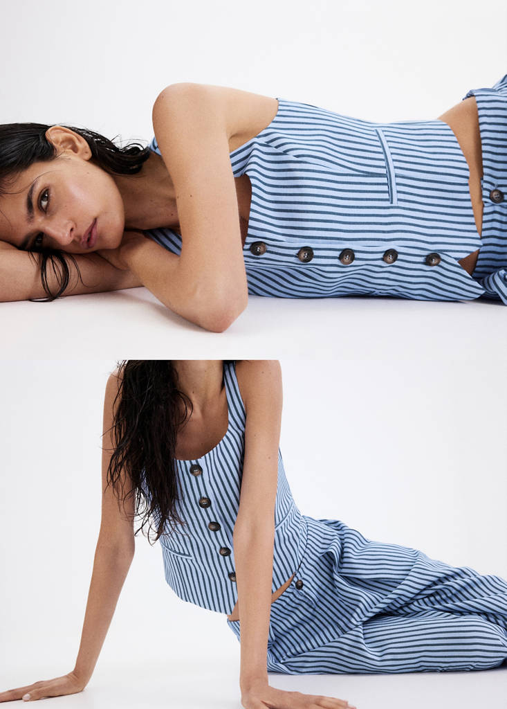 Striped button waistcoat — Sky Blue