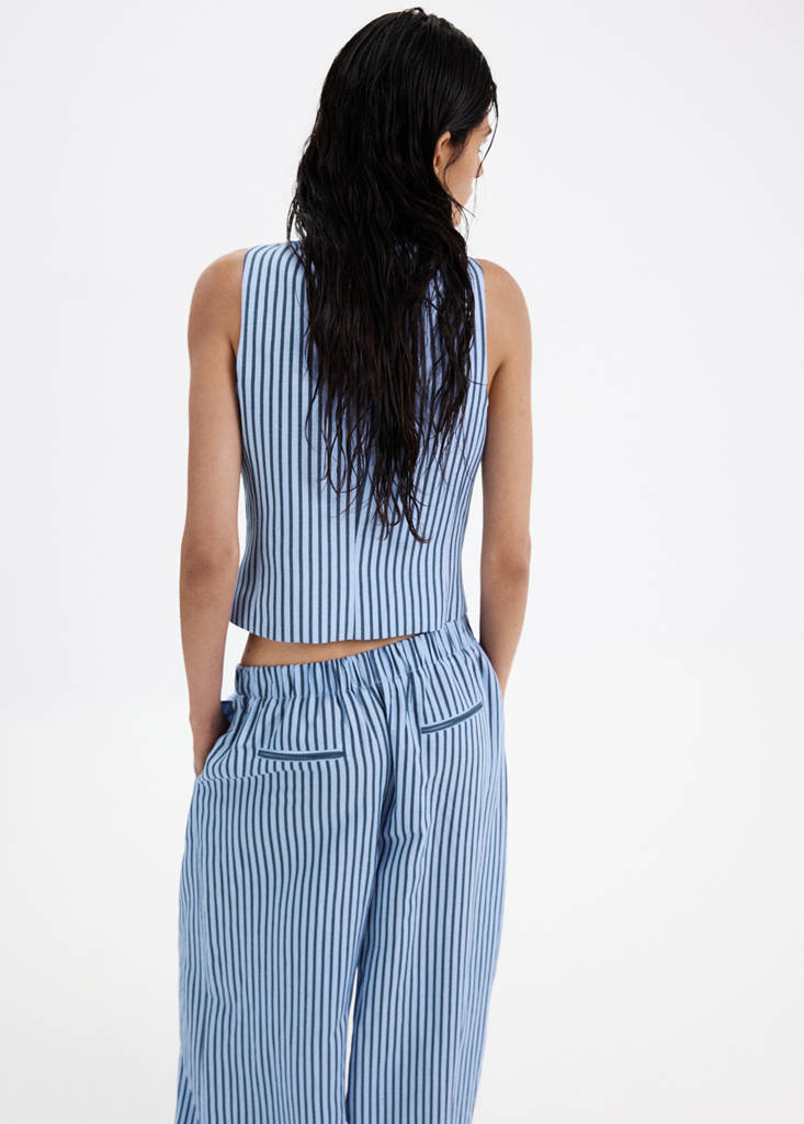 Striped button waistcoat — Sky Blue