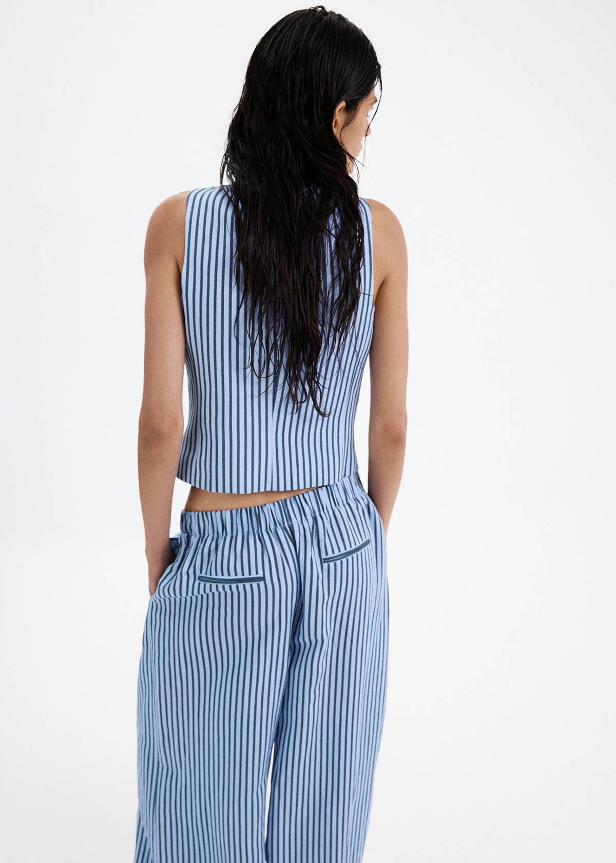 Striped button waistcoat — Sky Blue