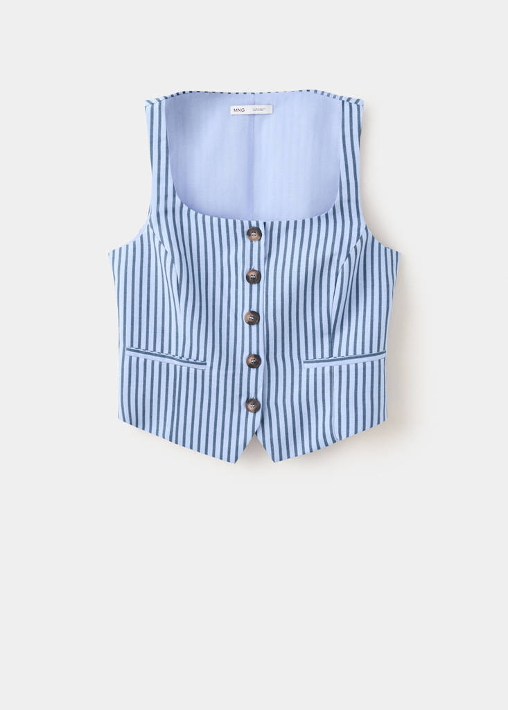 Striped button waistcoat — Sky Blue