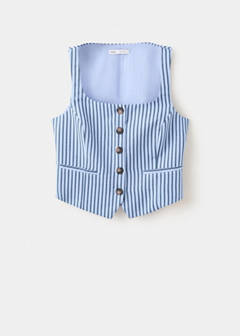 Striped button waistcoat — Sky Blue 5