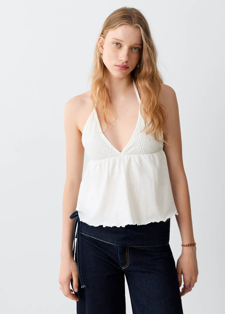 Ruched open-back top — Off White