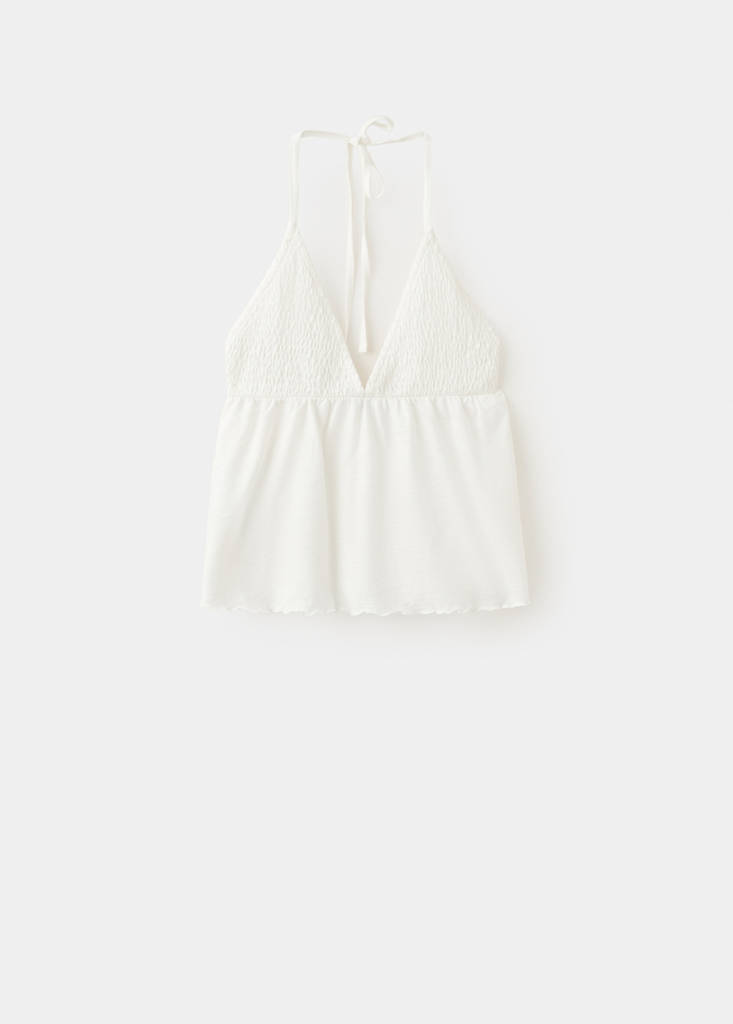Ruched open-back top — Off White