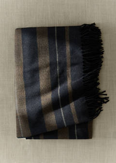 Striped blanket with fringes 130x180cm — Petrol Blue 1