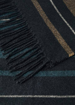 Striped blanket with fringes 130x180cm — Petrol Blue 2