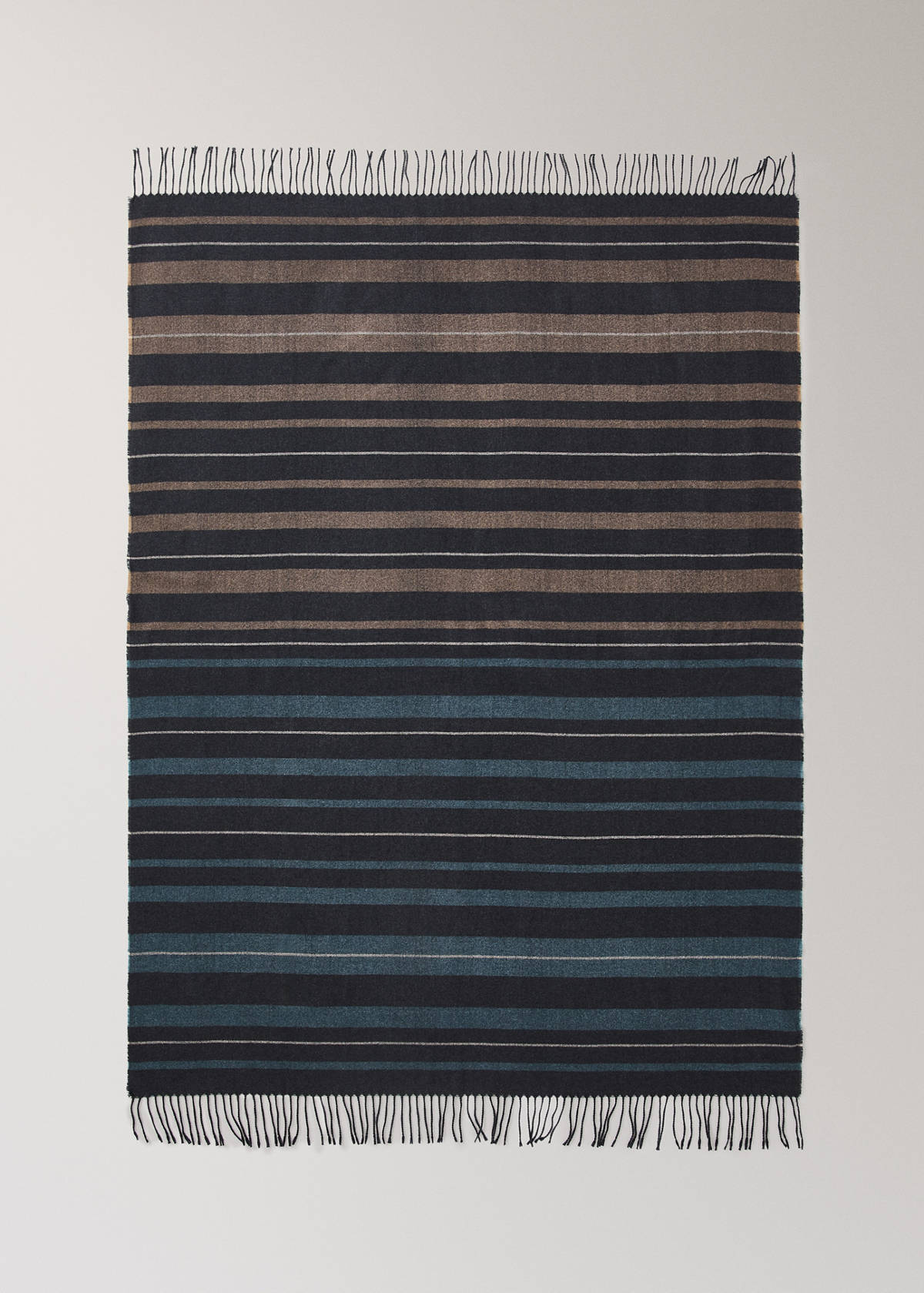 Striped blanket with fringes 130x180cm — Petrol Blue