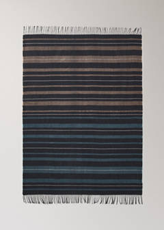Striped blanket with fringes 130x180cm — Petrol Blue 4
