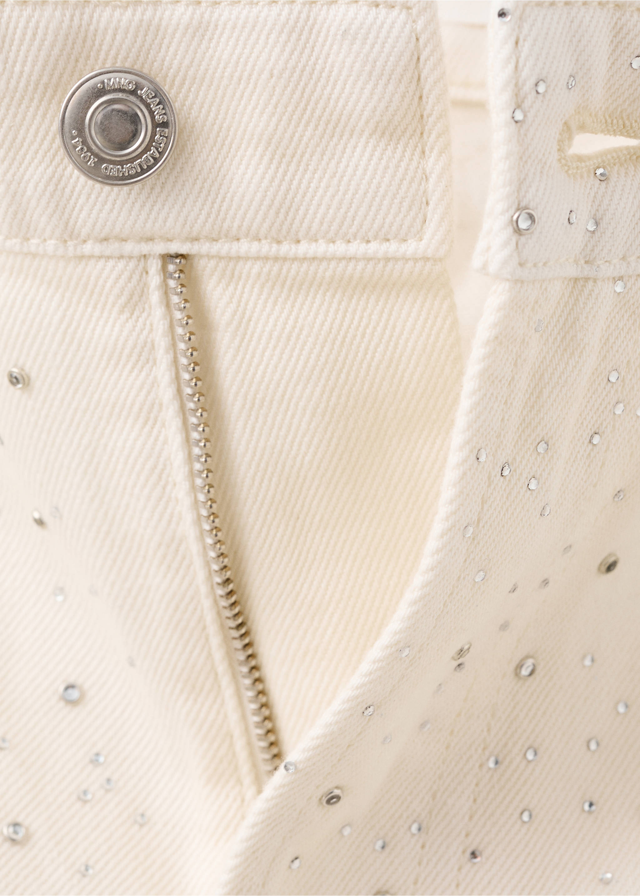 Wide leg jeans with rhinestones - Details of the article 0, Off White. Ref: 37052552-00.