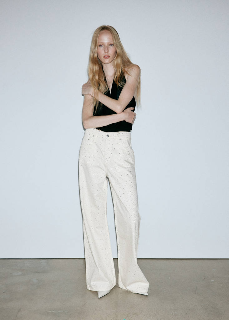 Wide leg jeans with rhinestones — Off White