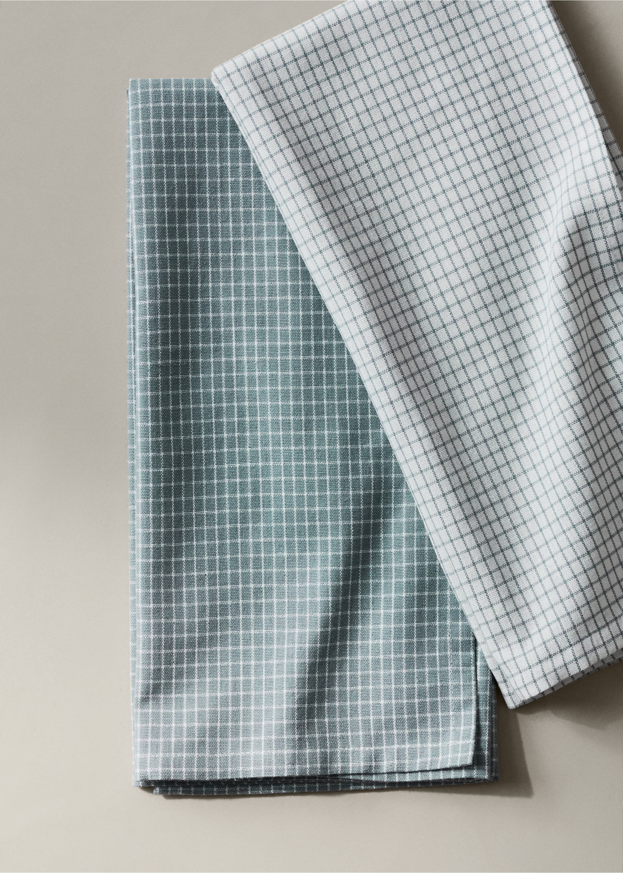 Cotton mini-check tea towel - General plane, Blue. Ref: 37052554-00.