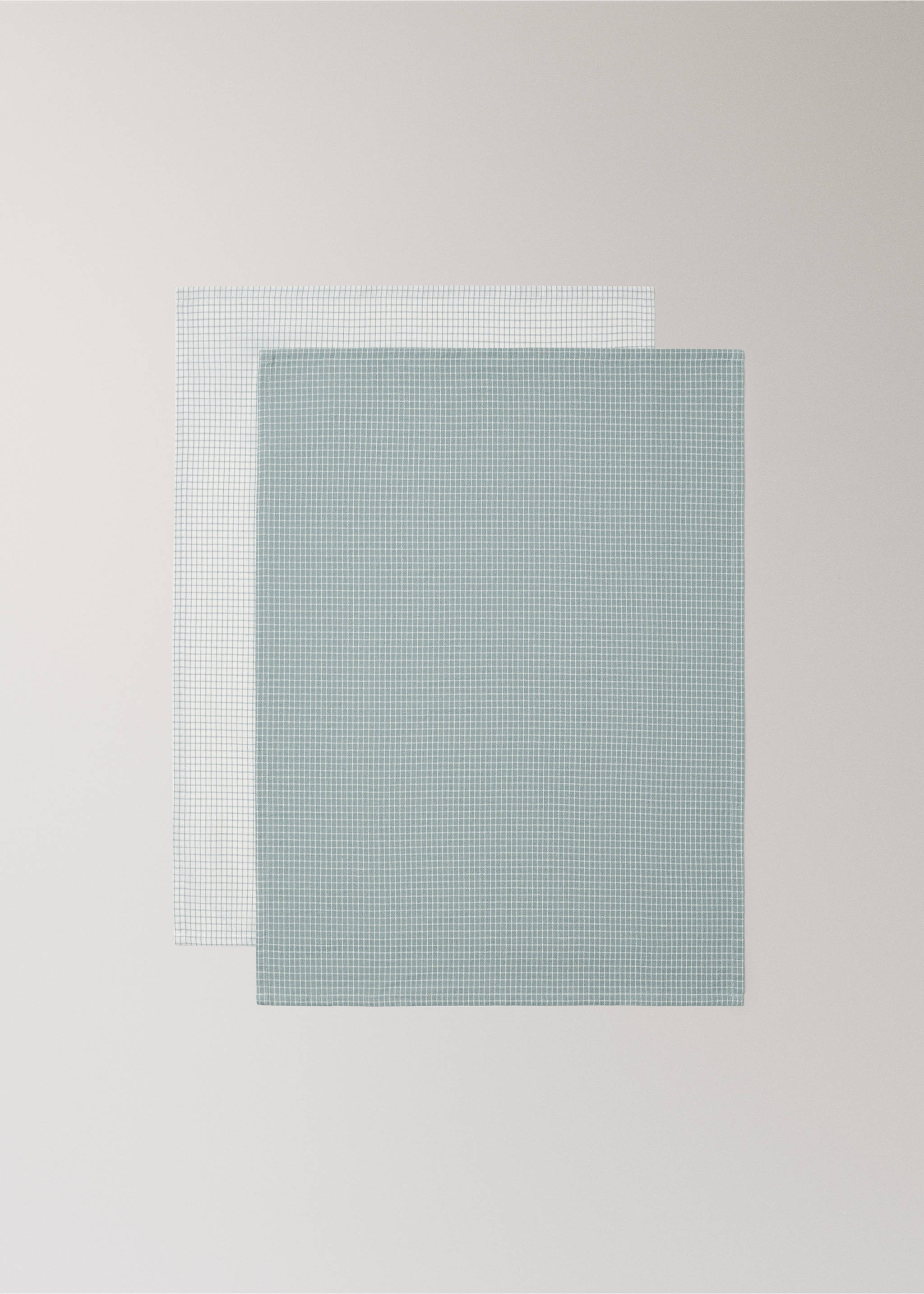 Cotton mini-check tea towel - Details of the article 1, Blue. Ref: 37052554-00.