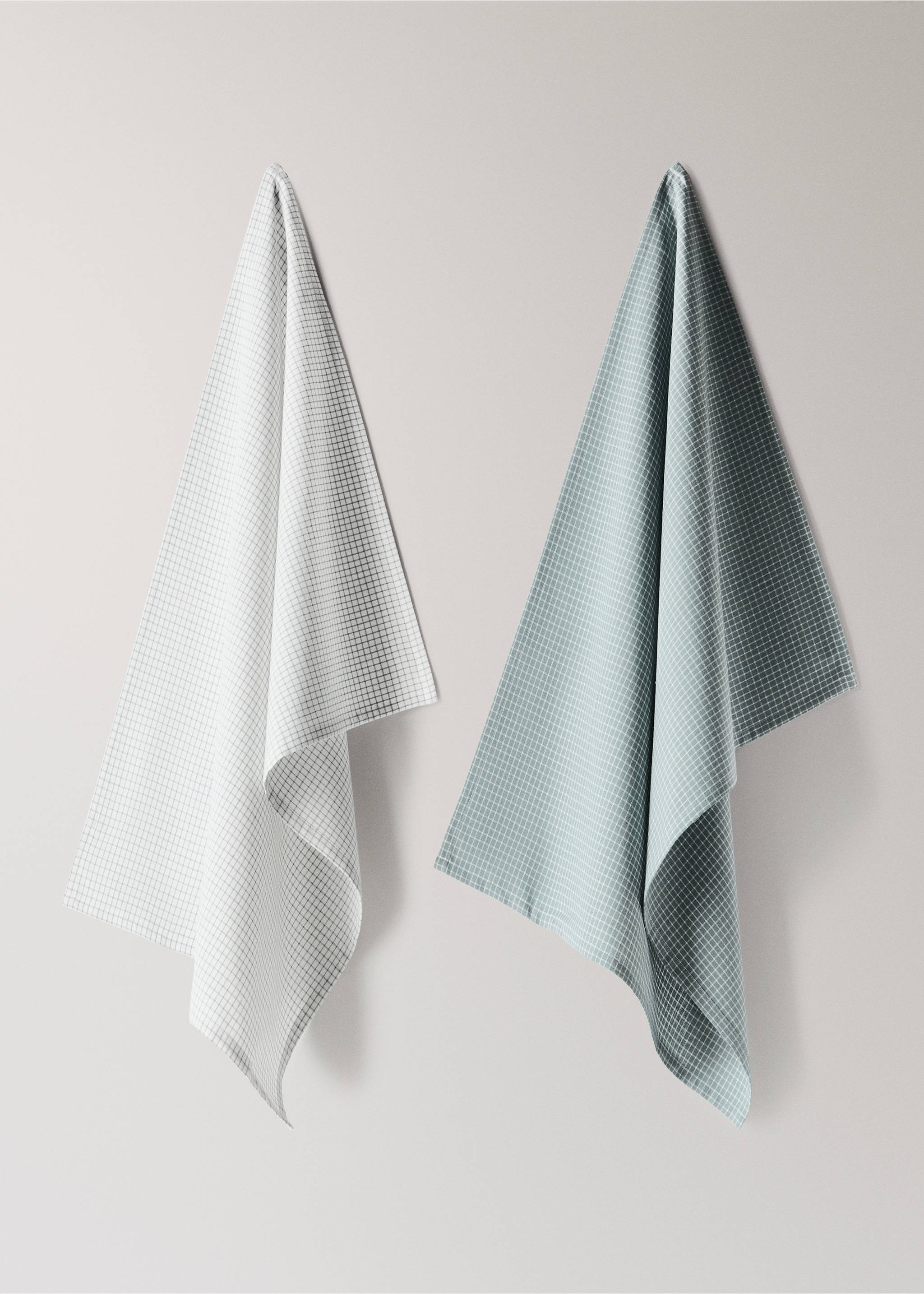 Cotton mini-check tea towel - Article without model, Blue. Ref: 37052554-00.