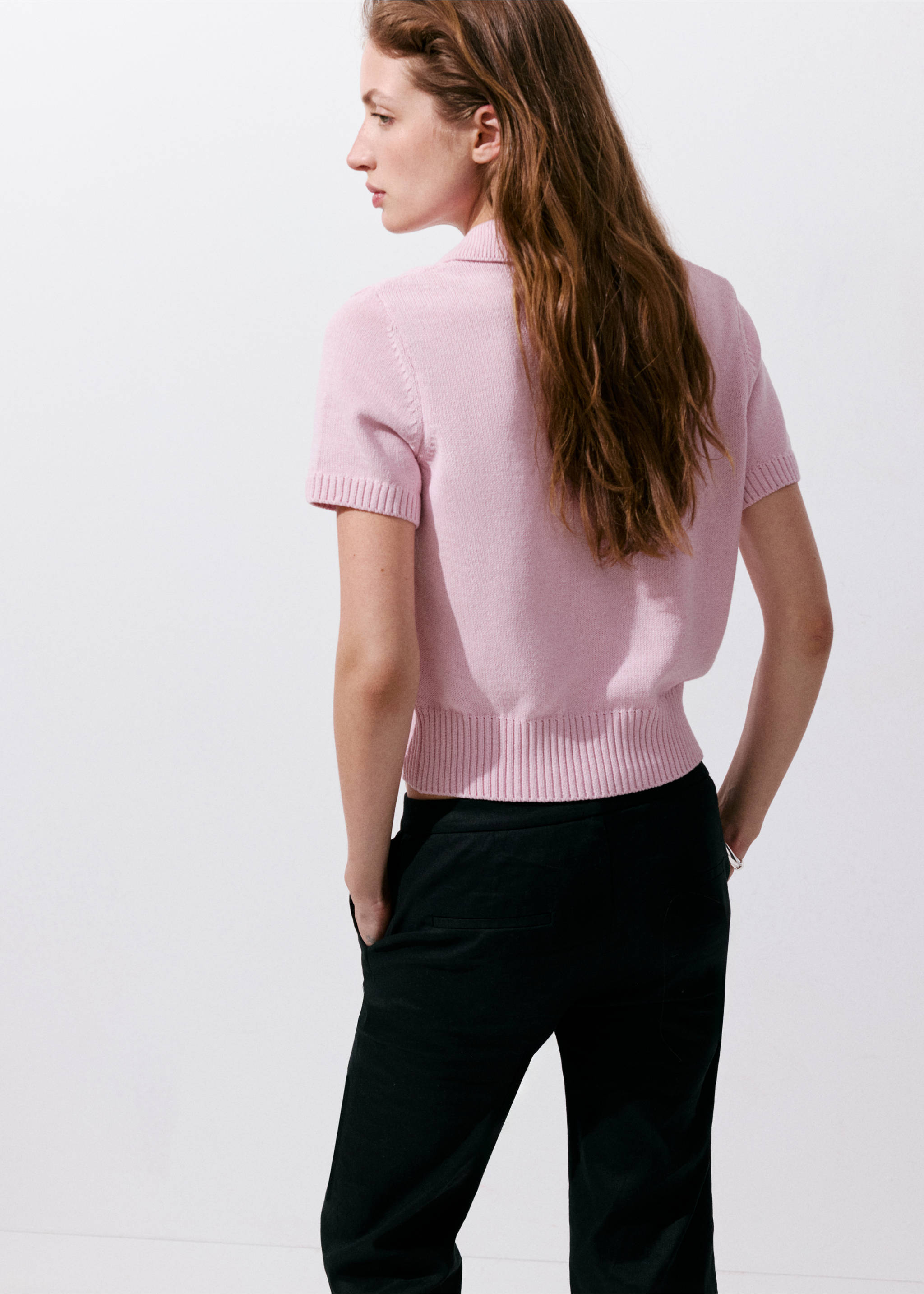 Knitted polo-neck sweater - Reverse of the article, Pink. Ref: 37052555-00.