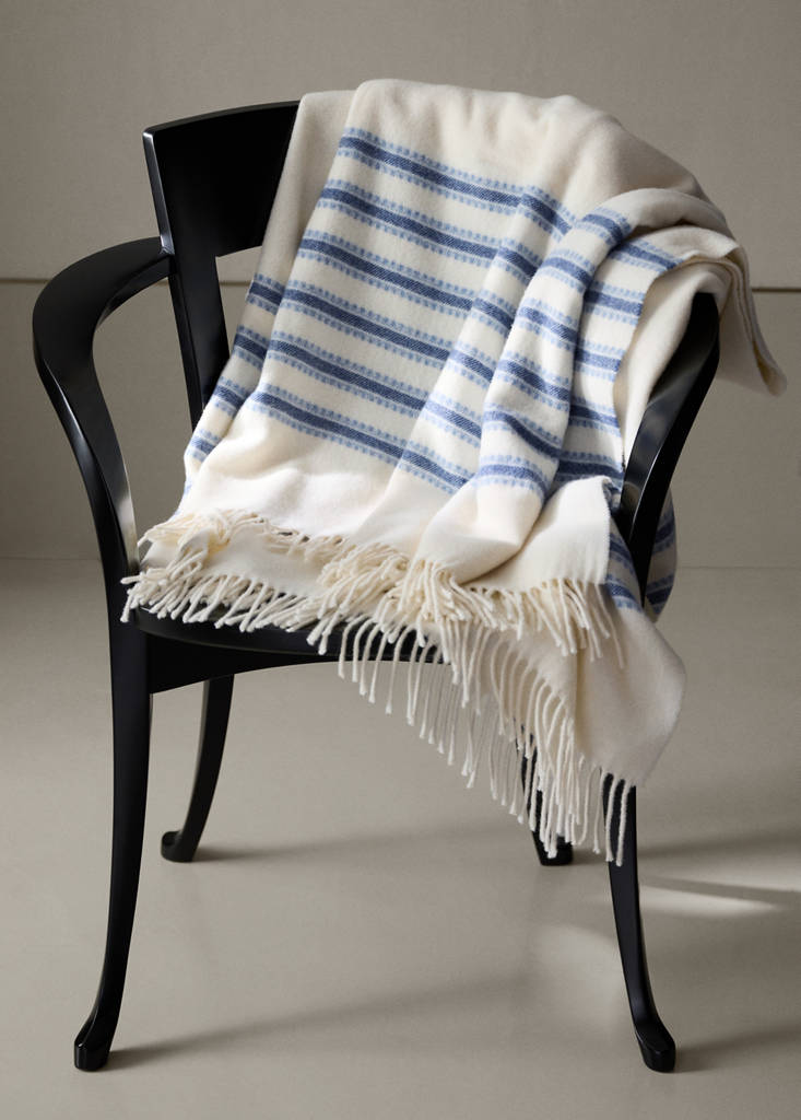 Wool striped blanket — Blue