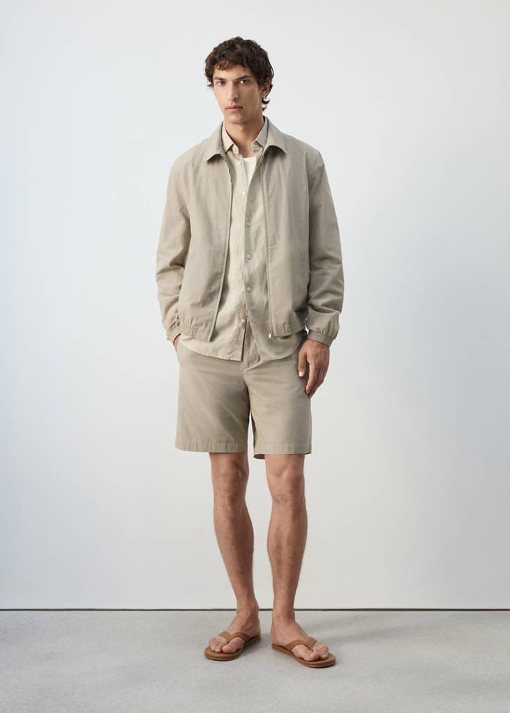 Slim fit micro-check 100% cotton Bermuda shorts — Beige