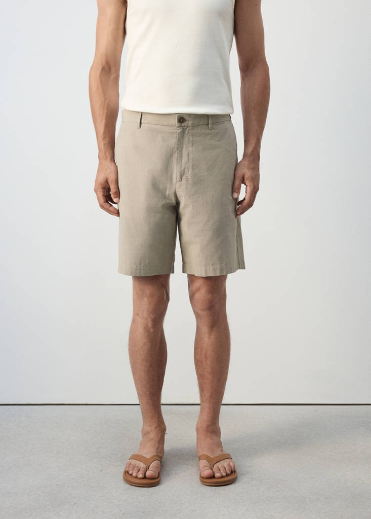 Slim fit micro-check 100% cotton Bermuda shorts — Beige