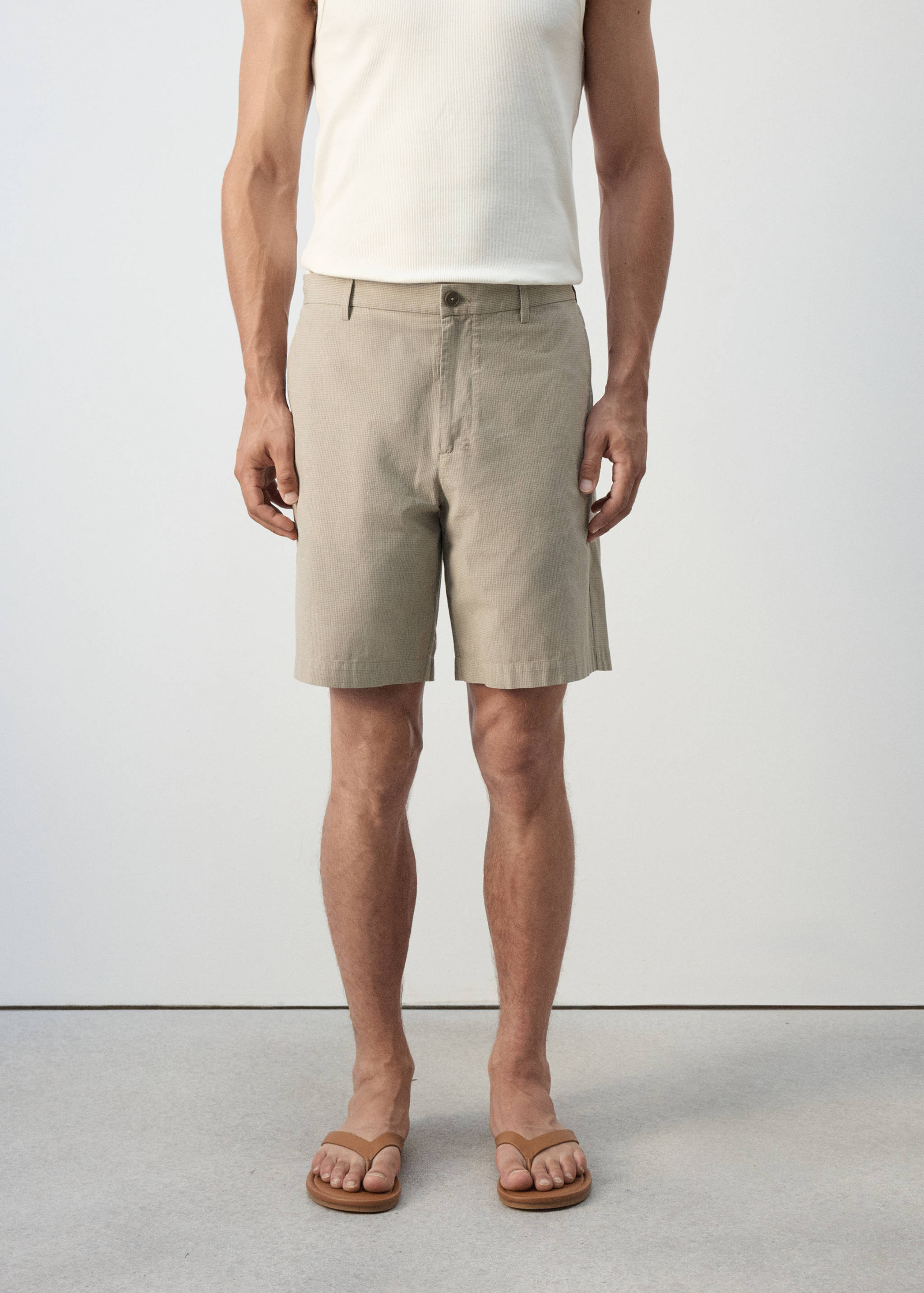 Slim-fit 100% cotton micro-check bermuda shorts - Medium plane