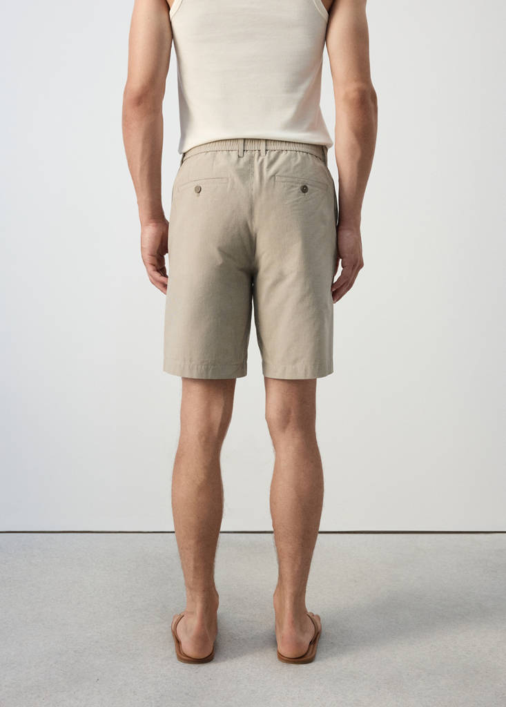 Slim fit micro-check 100% cotton Bermuda shorts — Beige