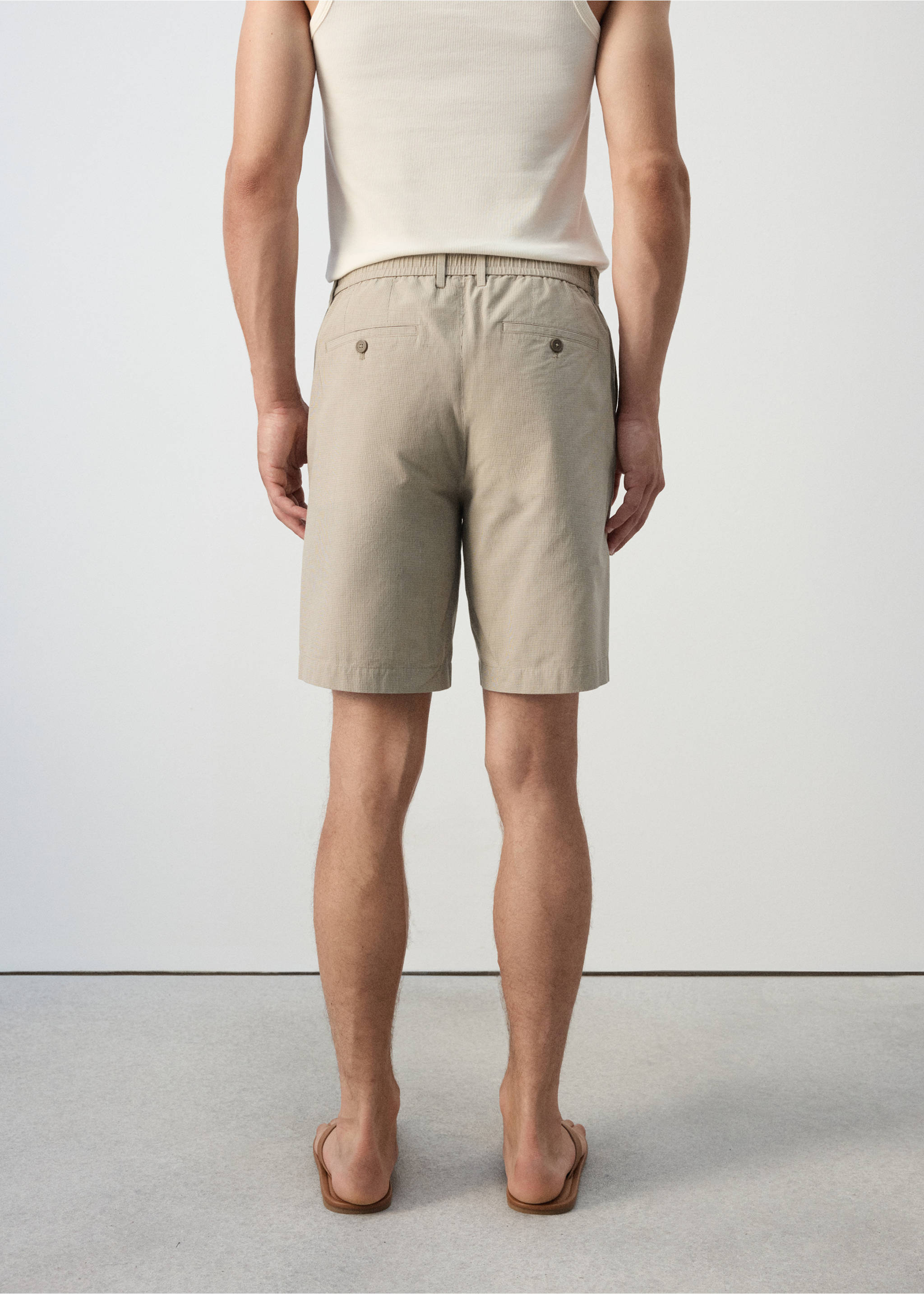 Slim-fit 100% cotton micro-check bermuda shorts - Reverse of the article, Beige. Ref: 37052889-00.