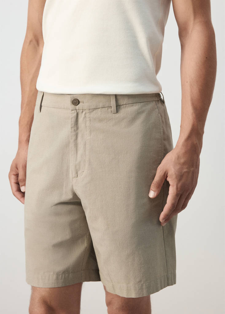 Slim fit micro-check 100% cotton Bermuda shorts — Beige