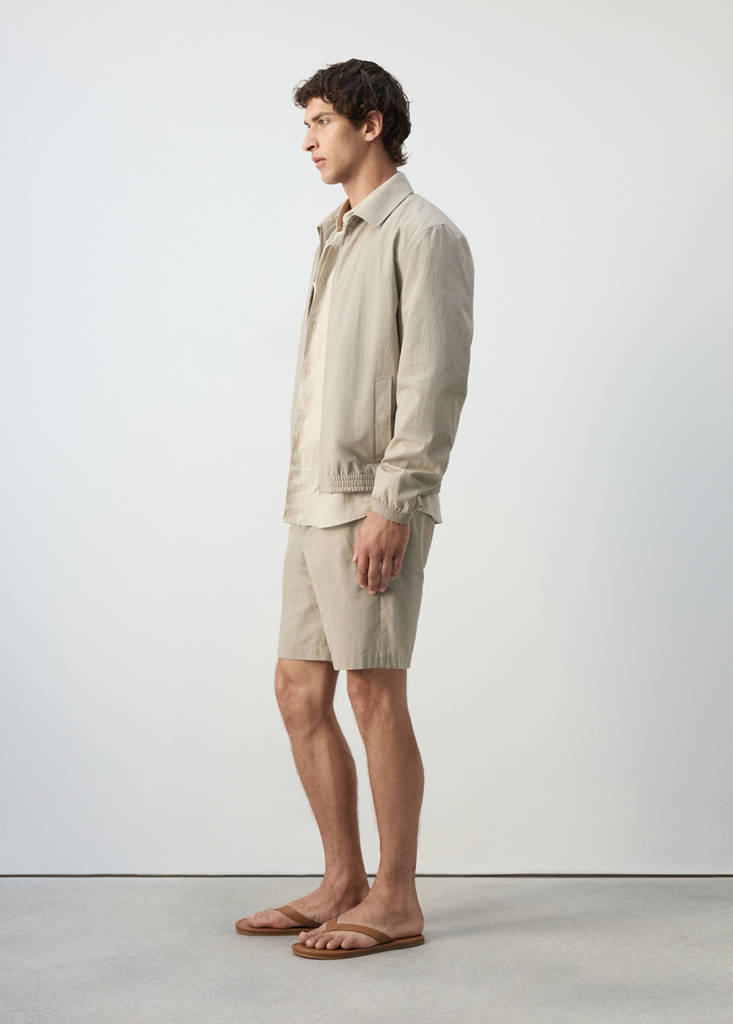 Slim fit micro-check 100% cotton Bermuda shorts — Beige