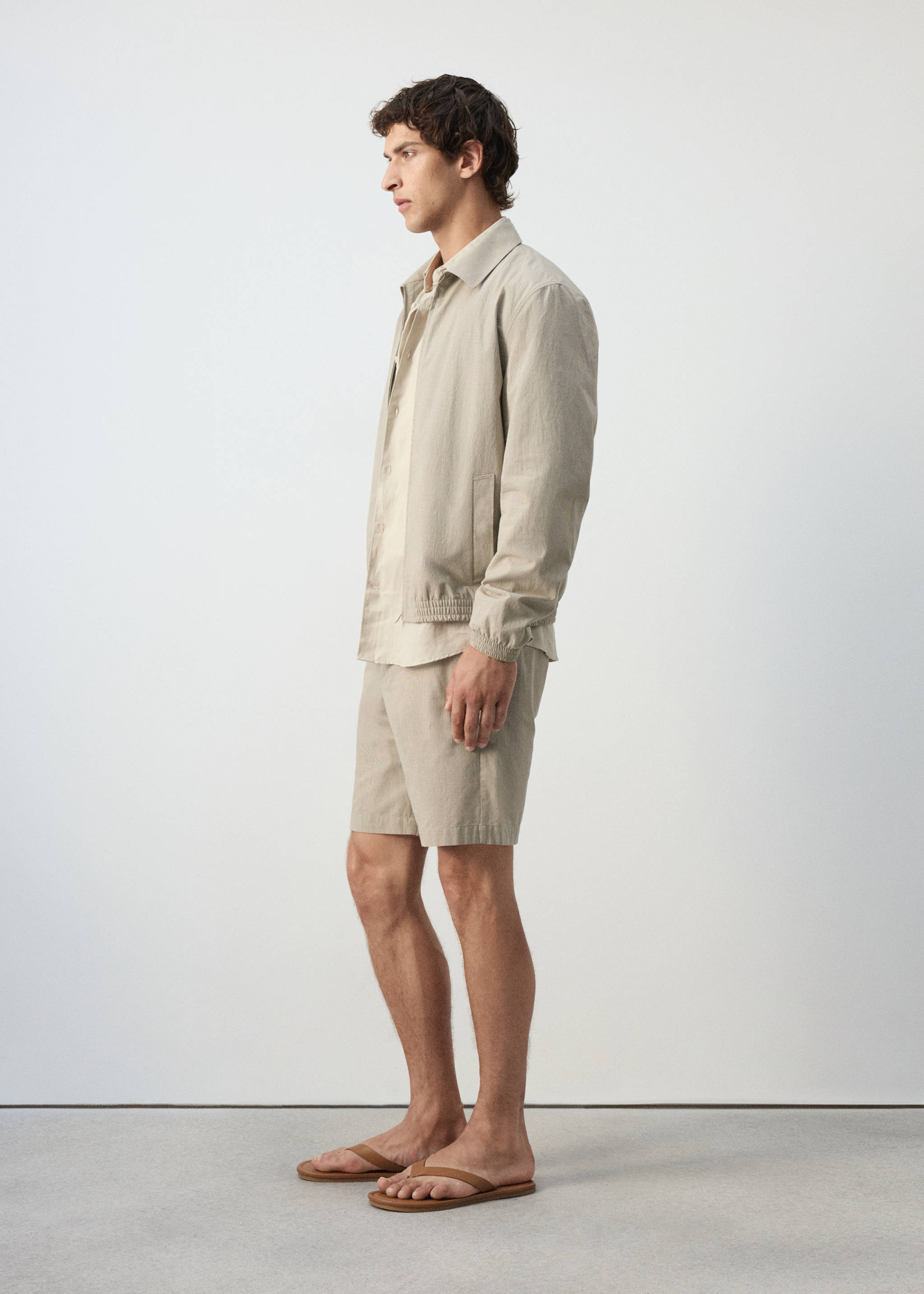 Slim-fit 100% cotton micro-check bermuda shorts - Details of the article 2