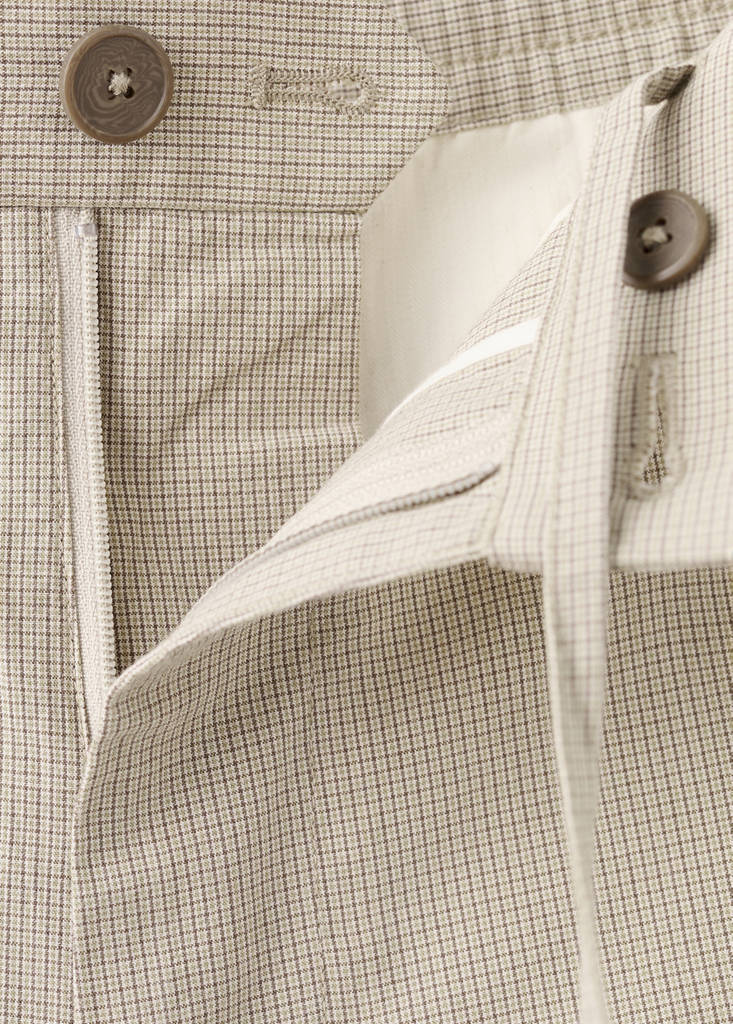 Slim fit micro-check 100% cotton Bermuda shorts — Beige