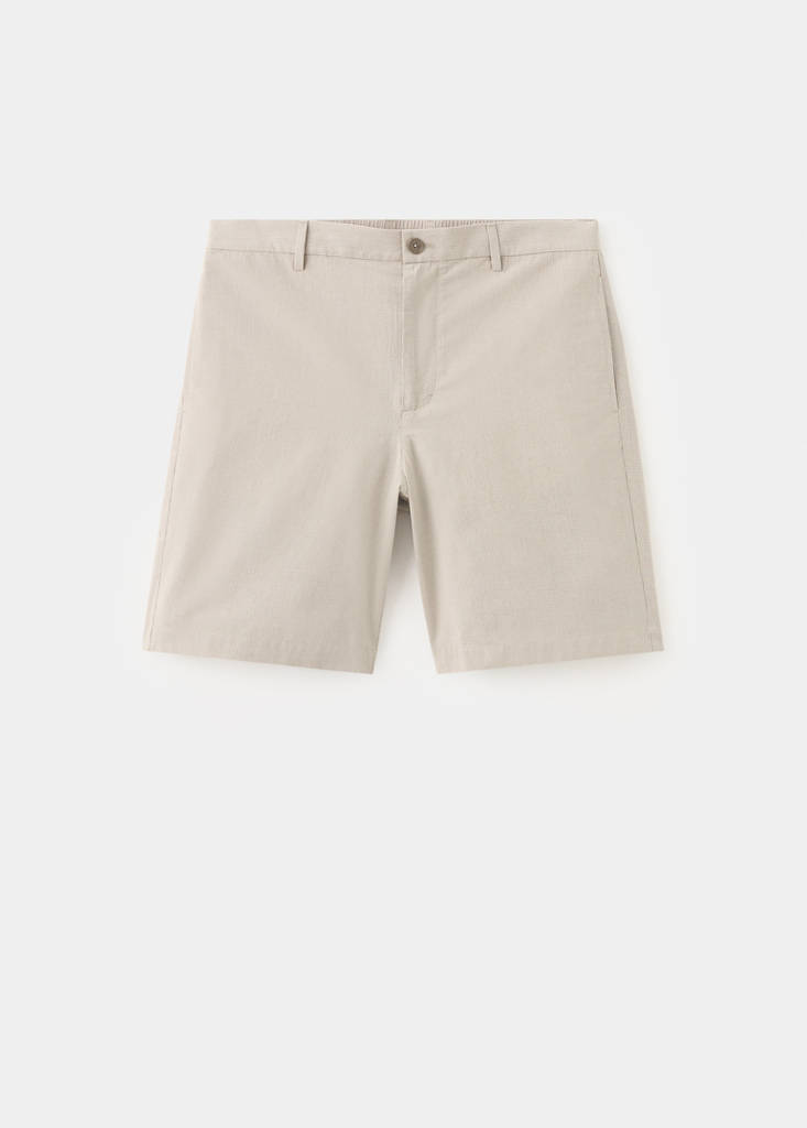 Slim fit micro-check 100% cotton Bermuda shorts — Beige