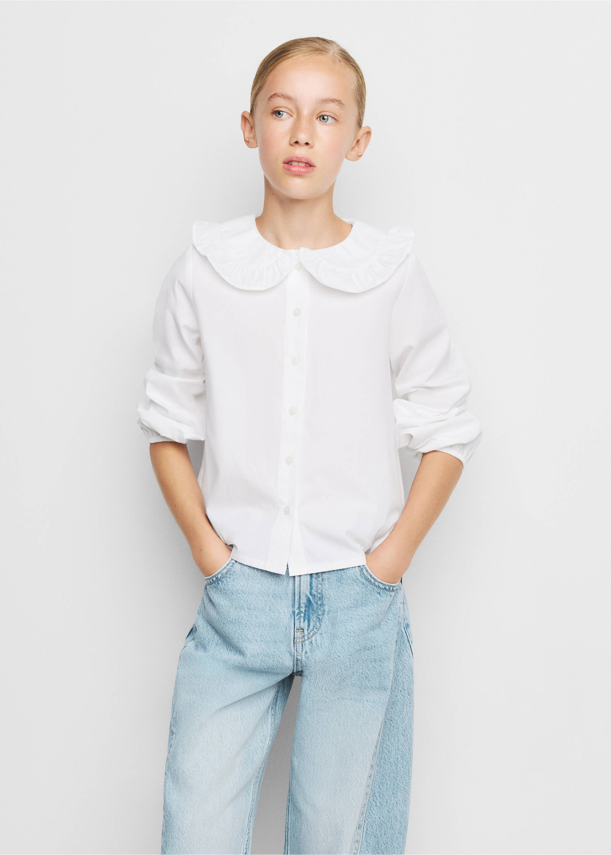 Double baby-collar shirt - Medium plane, White. Ref: 37052890-00.