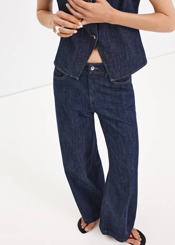 wide-leg washed-effect jeans — Open Blue
