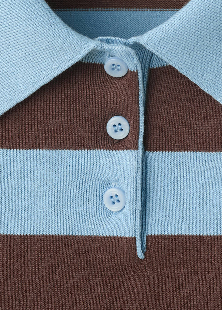 Striped cotton polo shirt — Sky Blue