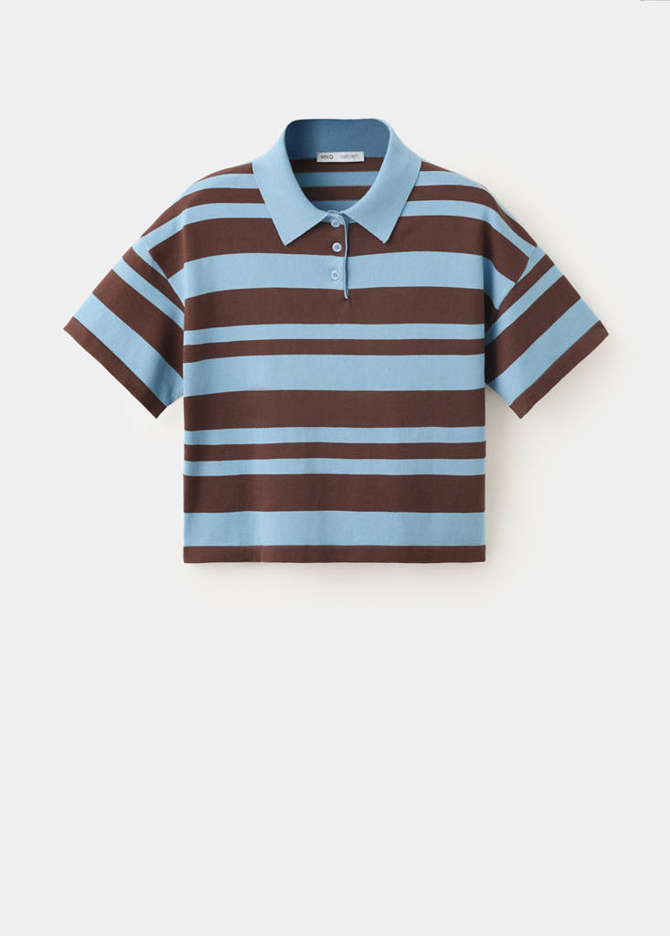 Striped cotton polo shirt — Sky Blue