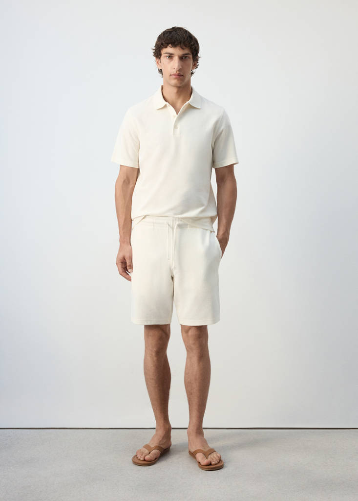 Textured cotton blend Bermuda shorts with drawstring — White