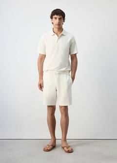 Textured cotton blend Bermuda shorts with drawstring — White 2