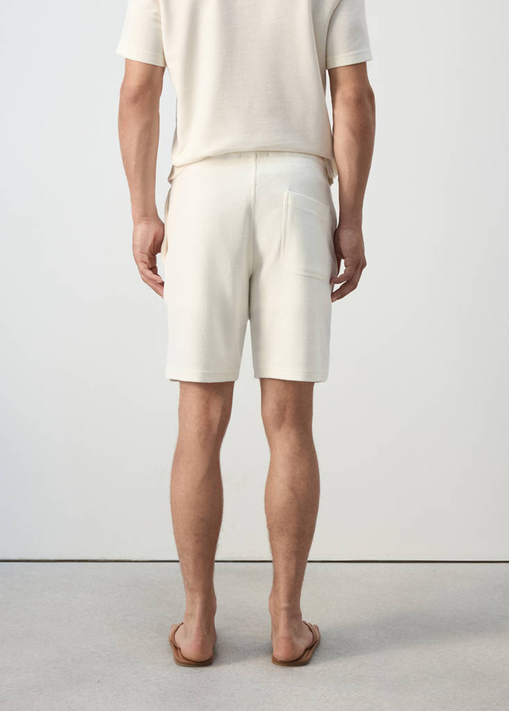 Textured cotton blend Bermuda shorts with drawstring — White