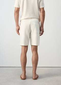 Textured cotton blend Bermuda shorts with drawstring — White 3