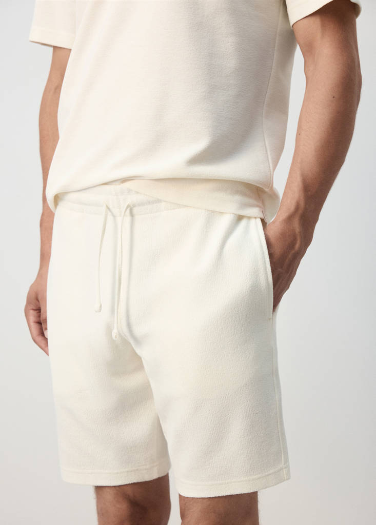 Textured cotton blend Bermuda shorts with drawstring — White