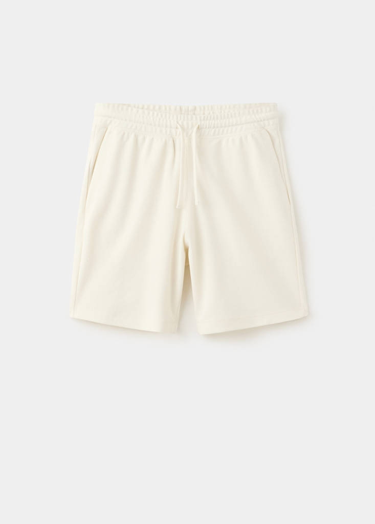 Textured cotton blend Bermuda shorts with drawstring — White