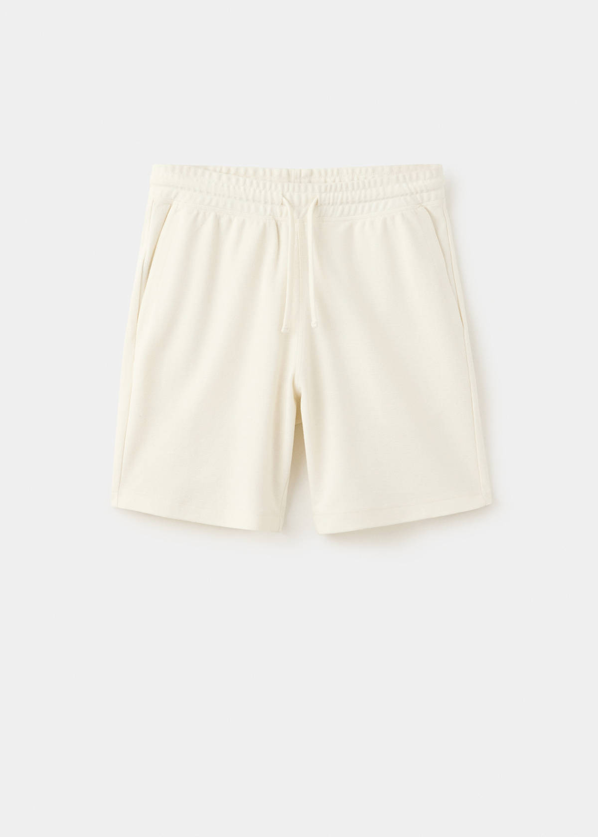 Textured cotton blend Bermuda shorts with drawstring — White